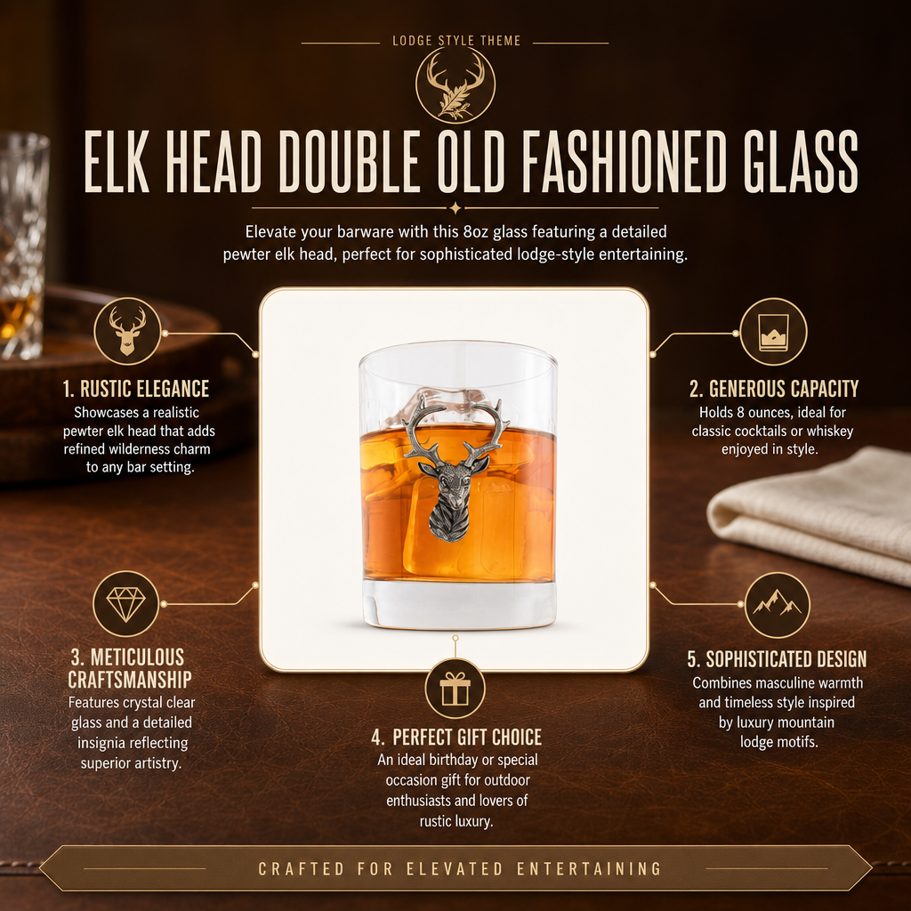 Elk Head Double Old Fashion Bar Glass 9