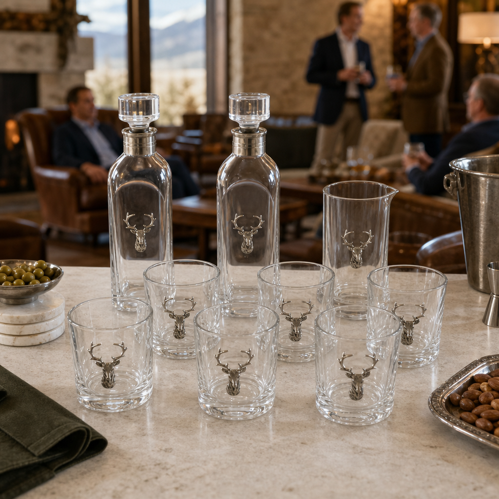 Elk Bust Glass Bar Set 4