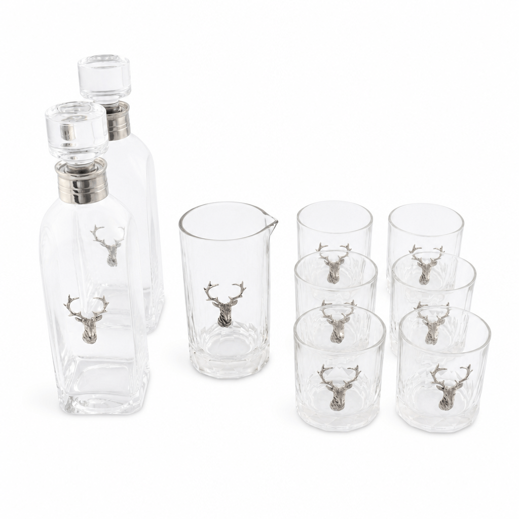 Elk Bust Glass Bar Set 8