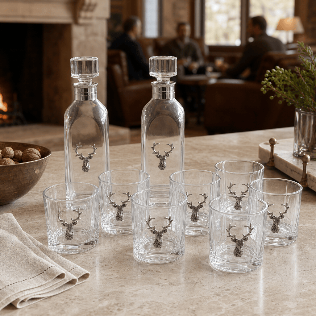 Elk Bust Glass Bar Set 7