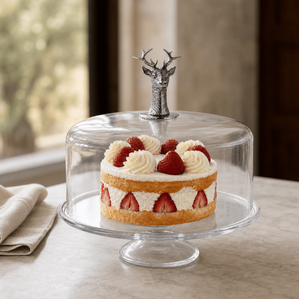 Elk Head Knob Glass Covered Cake / Dessert Stand 3