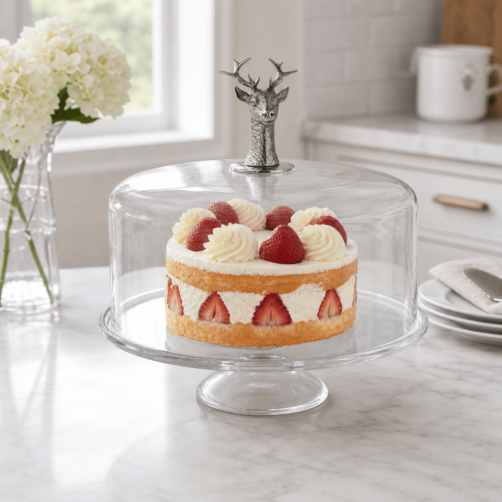 Elk Head Knob Glass Covered Cake / Dessert Stand 10