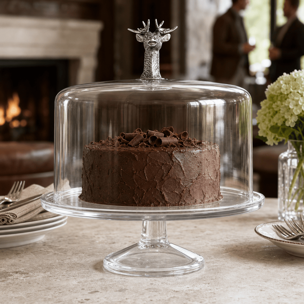 Elk Head Knob Glass Covered Cake / Dessert Stand 8