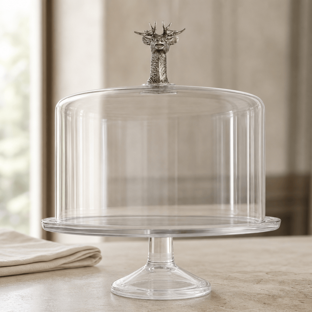 Elk Head Knob Glass Covered Cake / Dessert Stand 4