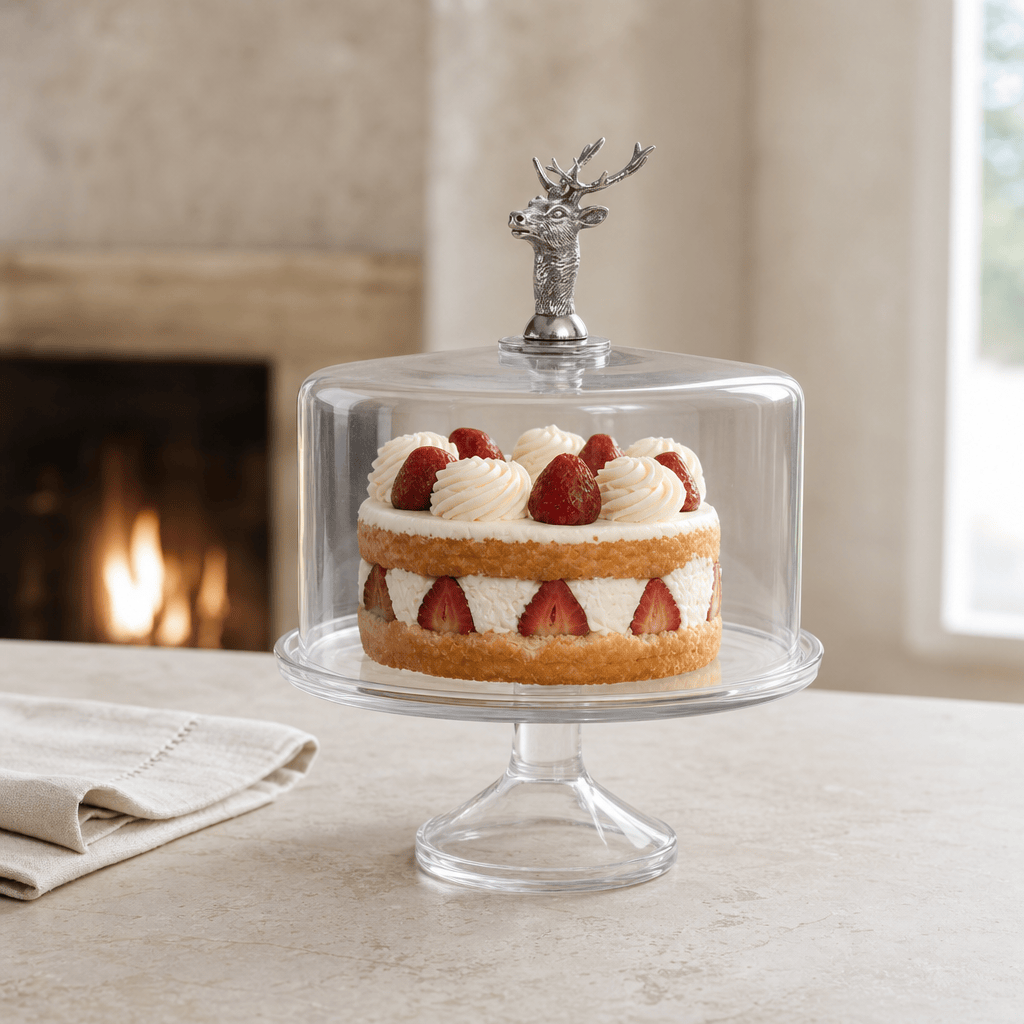 Elk Head Knob Glass Covered Cake / Dessert Stand 5