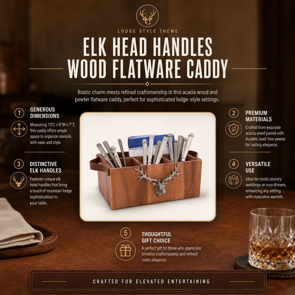 Elk Head Handles Wood Flatware Caddy 11