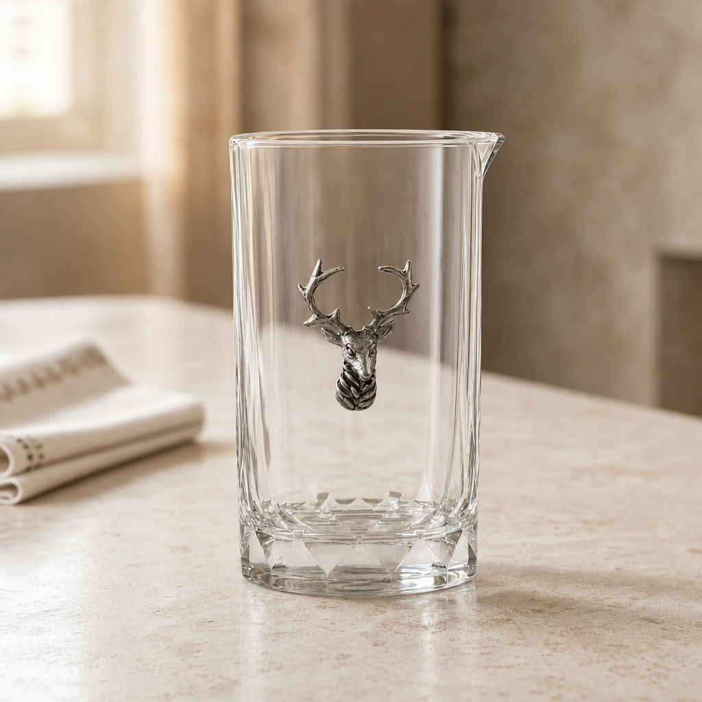 Elk Bust Hatched Bar Glass Mixing Pitcher 2
