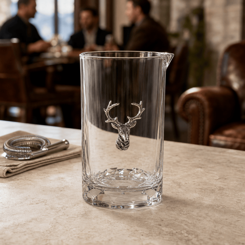 Elk Bust Hatched Bar Glass Mixing Pitcher 5