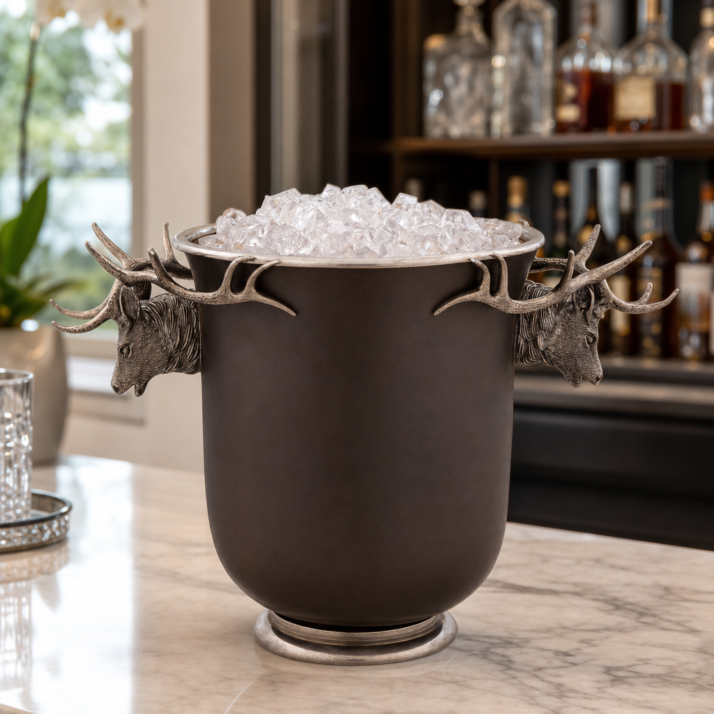 Elk Head Handle Bronze Ice Bucket 10