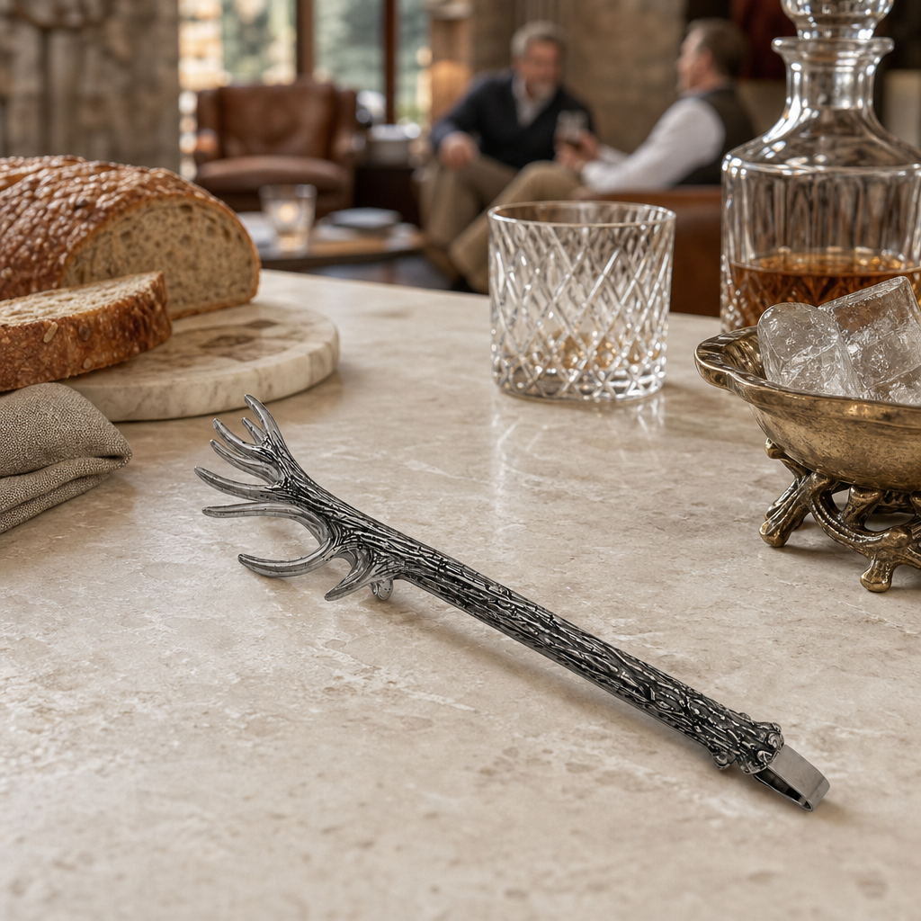 Pewter Antler Pattern Ice / Bread Tongs 7