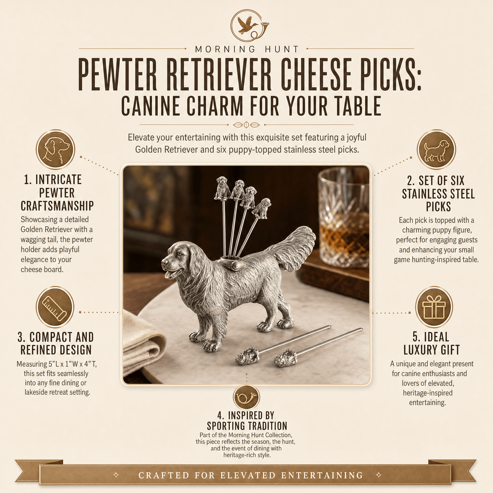 Pewter Retriever Cheese Picks 12