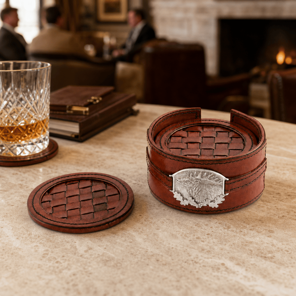 Leather Coaster Set Elk - Set of 6 4