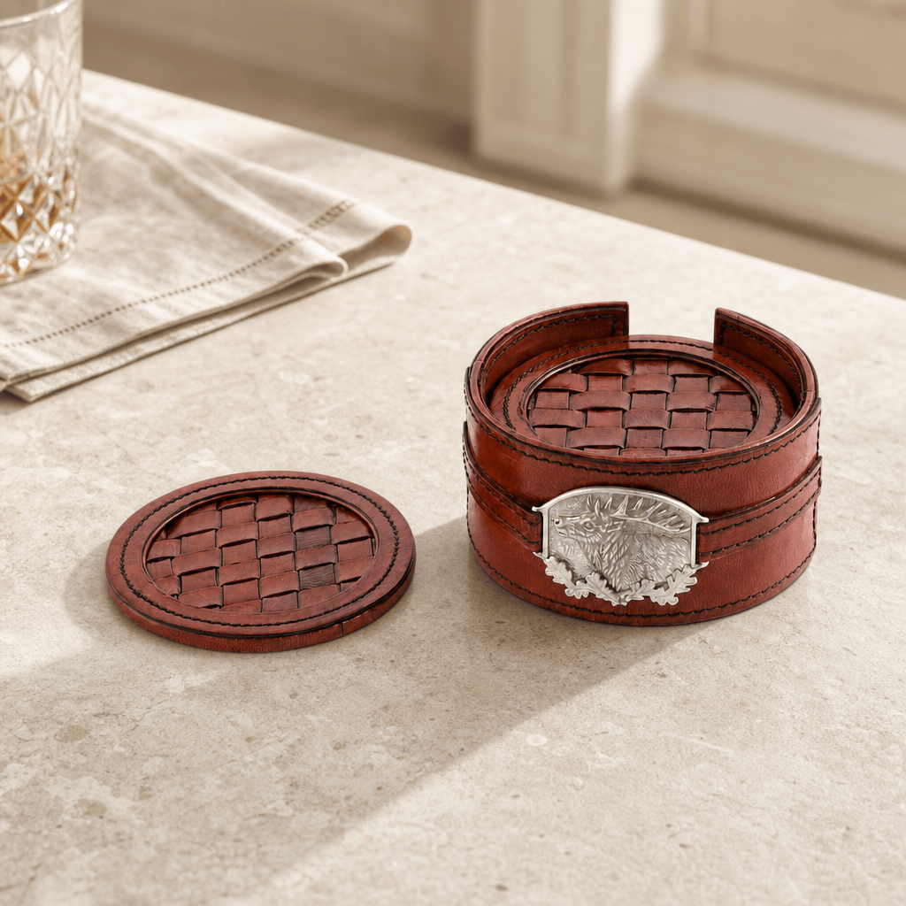 Leather Coaster Set Elk - Set of 6 2