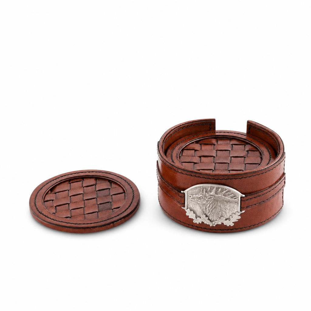 Leather Coaster Set Elk - Set of 6 1