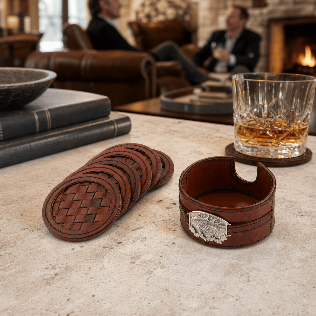Leather Coaster Set Elk - Set of 6 5