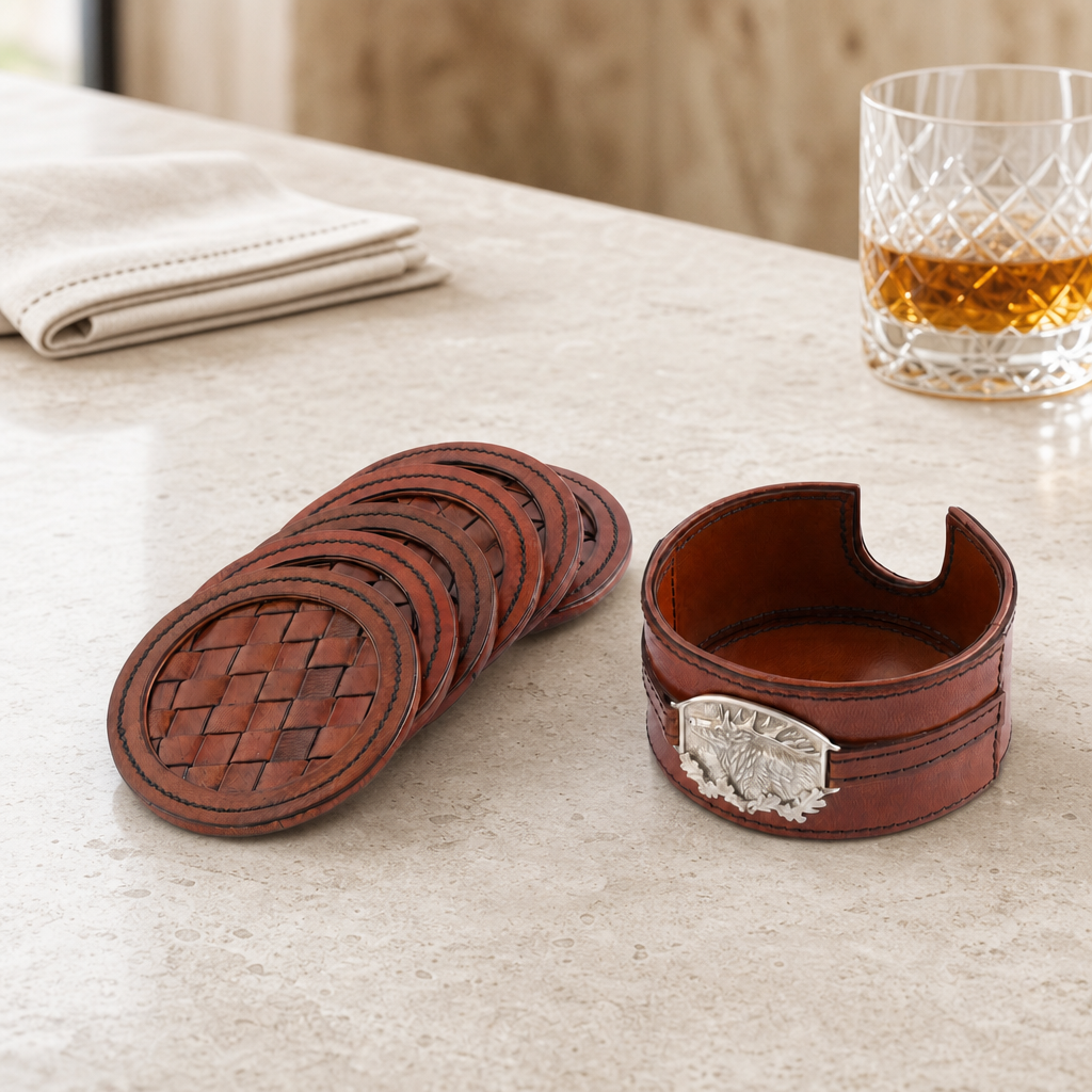 Leather Coaster Set Elk - Set of 6 3