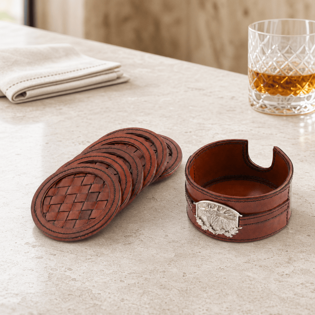 Leather Coaster Set Elk - Set of 6 3