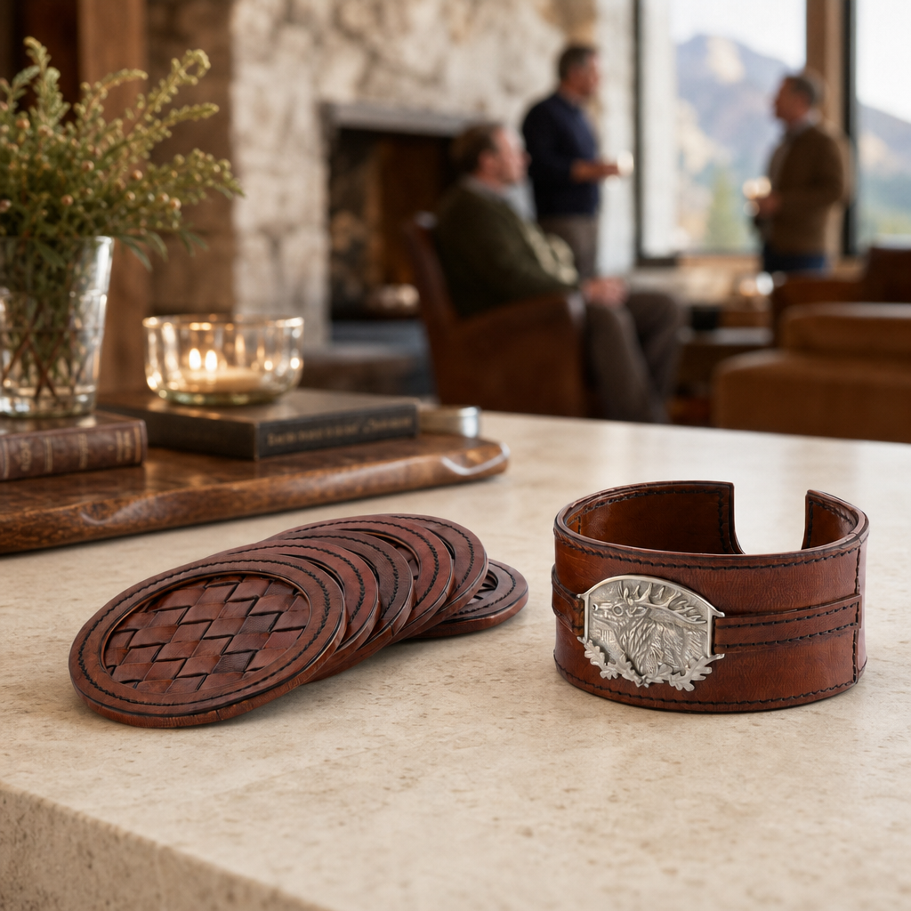 Leather Coaster Set Elk - Set of 6 6