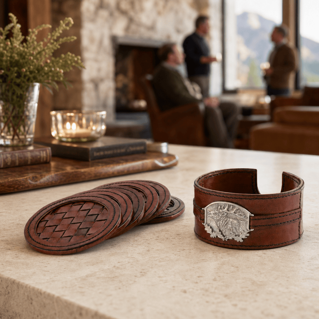 Leather Coaster Set Elk - Set of 6 6