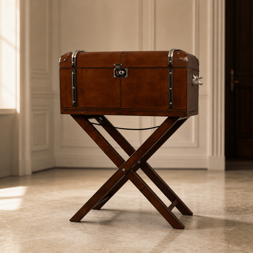 Elk Bust Handle Cognac Leather Bar Table Set 3