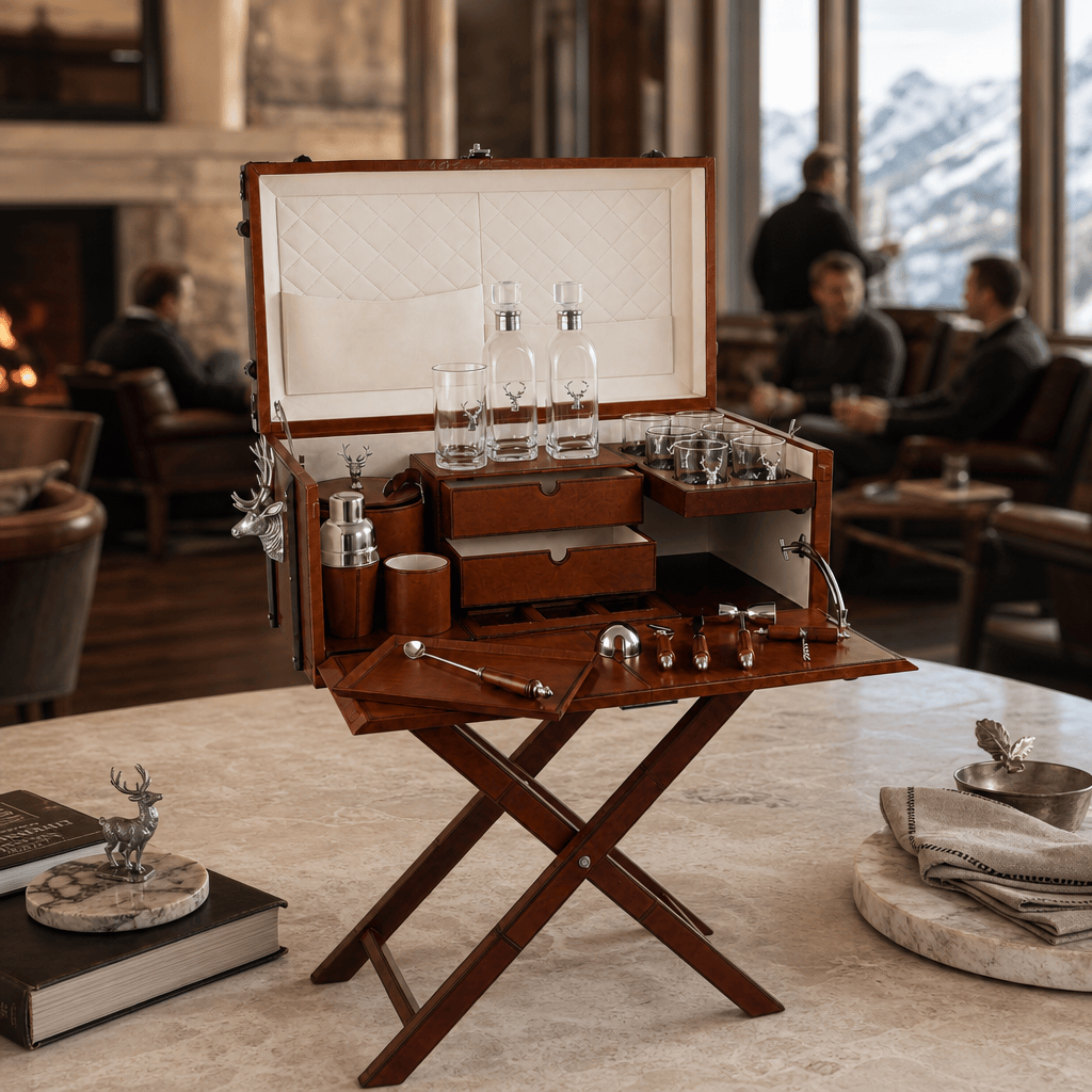 Elk Bust Handle Cognac Leather Bar Table Set 9