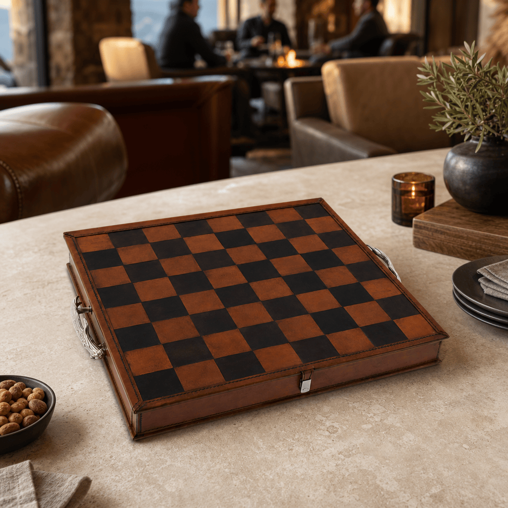 Pewter Antler Handle Chess Set Board and Storage 6