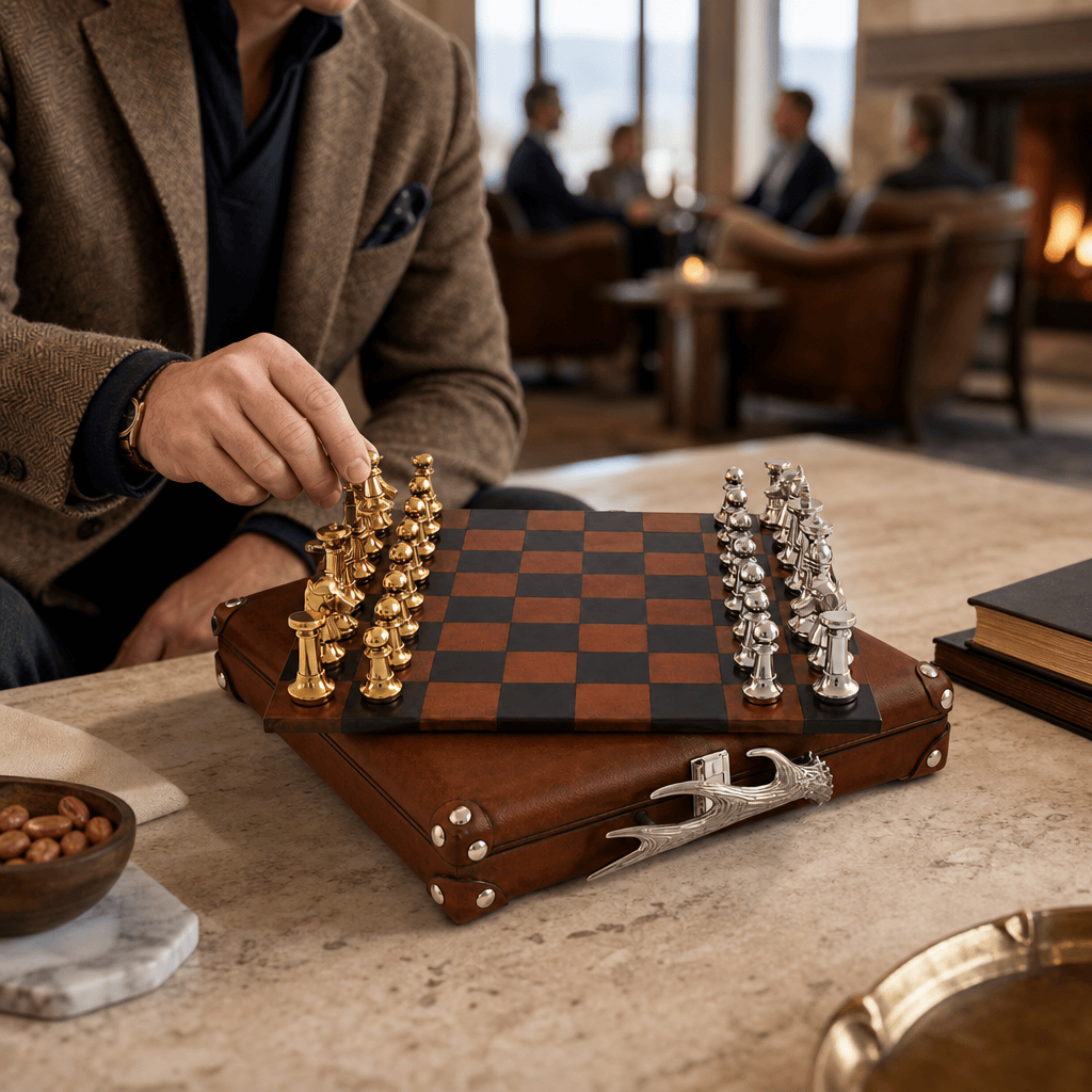 Pewter Antler Handle Chess Set Case 4