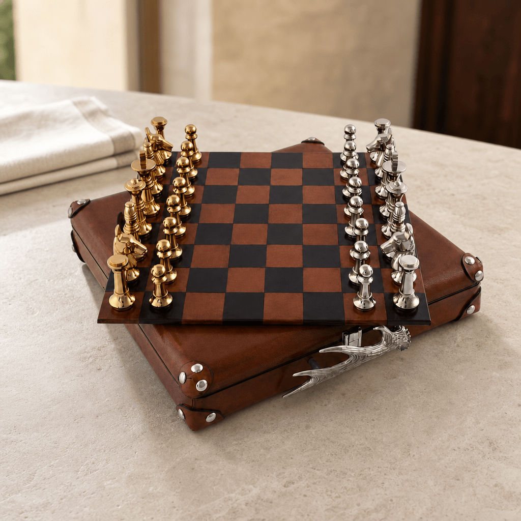 Pewter Antler Handle Chess Set Case 2