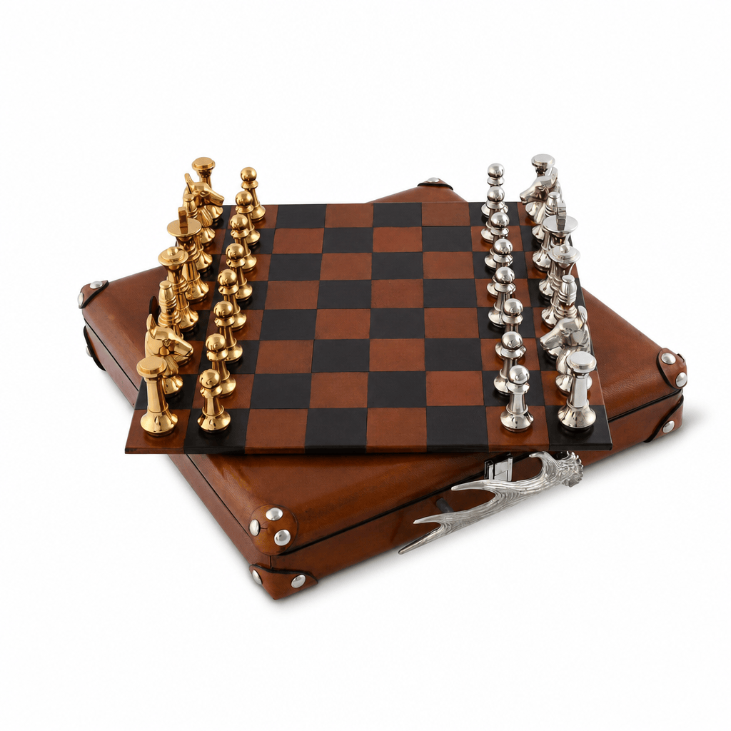 Pewter Antler Handle Chess Set Case 1