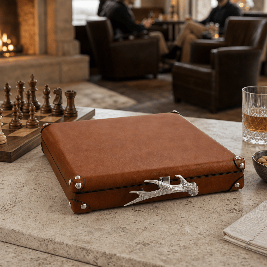 Pewter Antler Handle Chess Set Case 5