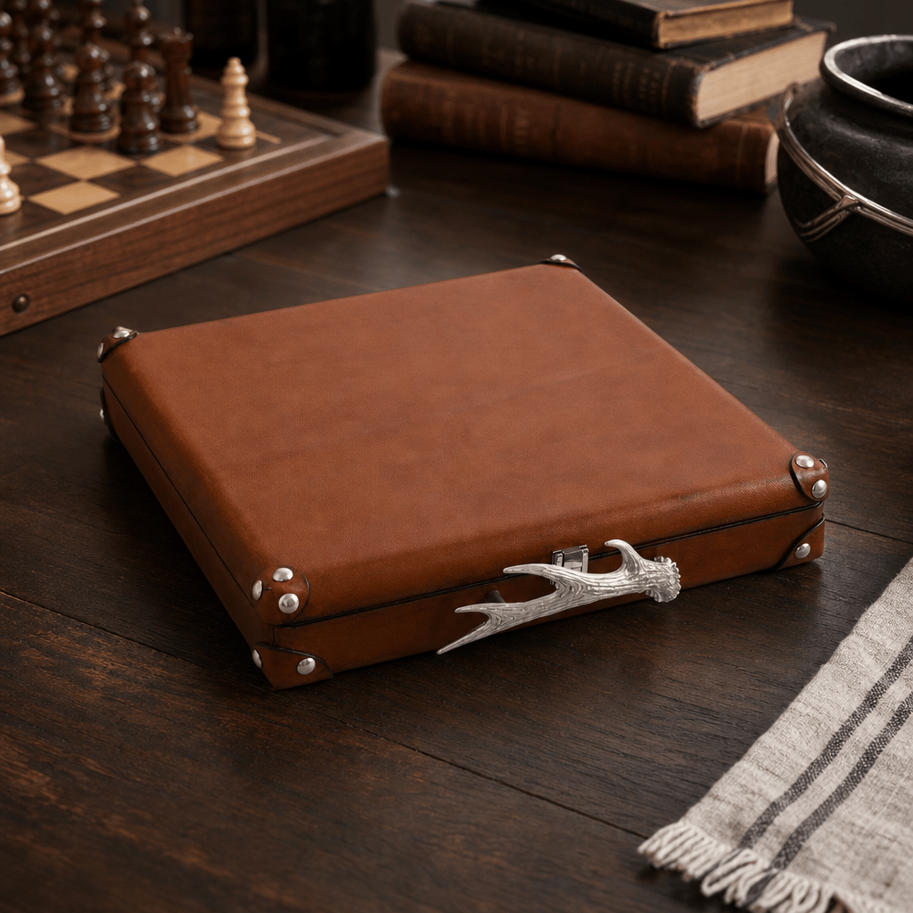 Pewter Antler Handle Chess Set Case 10