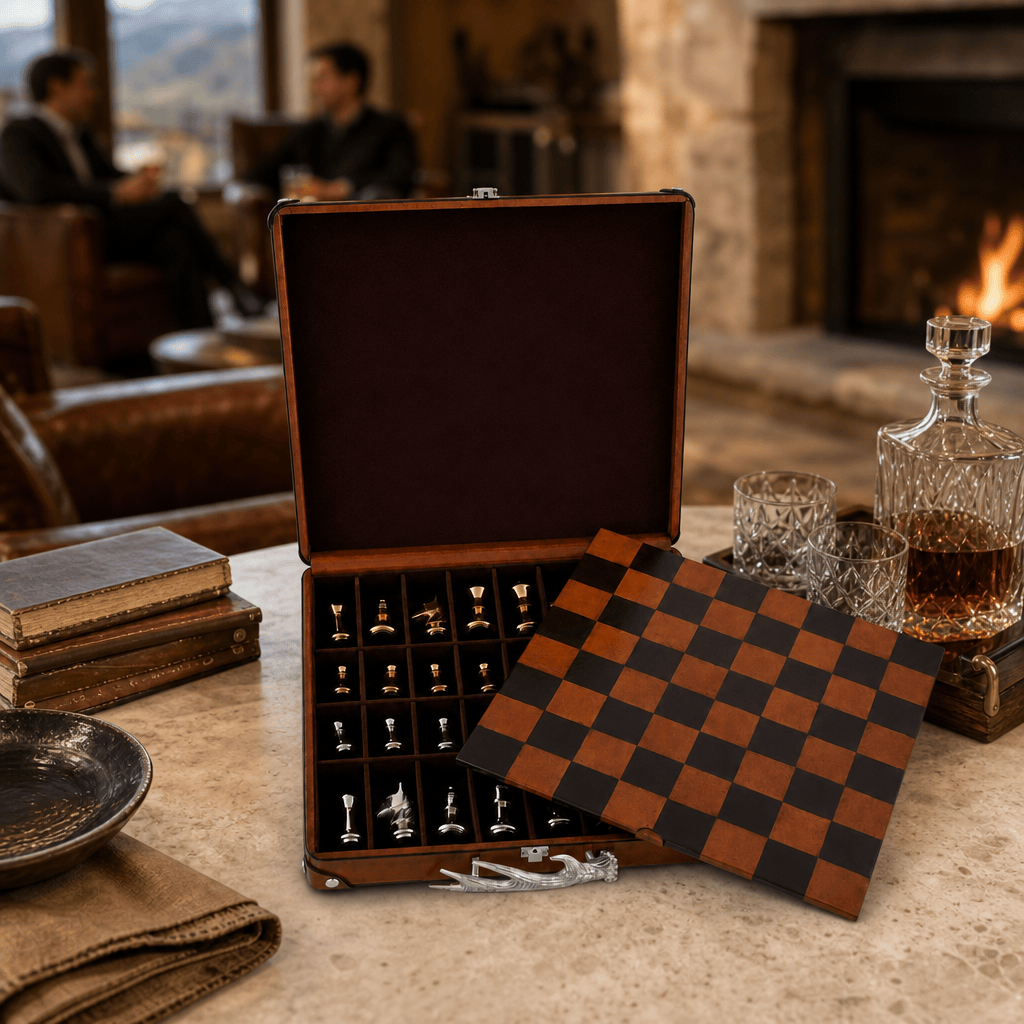 Pewter Antler Handle Chess Set Case 7