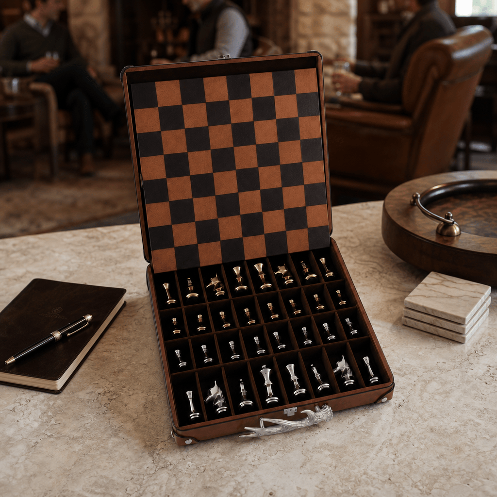 Pewter Antler Handle Chess Set Case 9