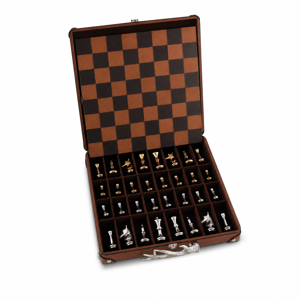 Pewter Antler Handle Chess Set Case 8