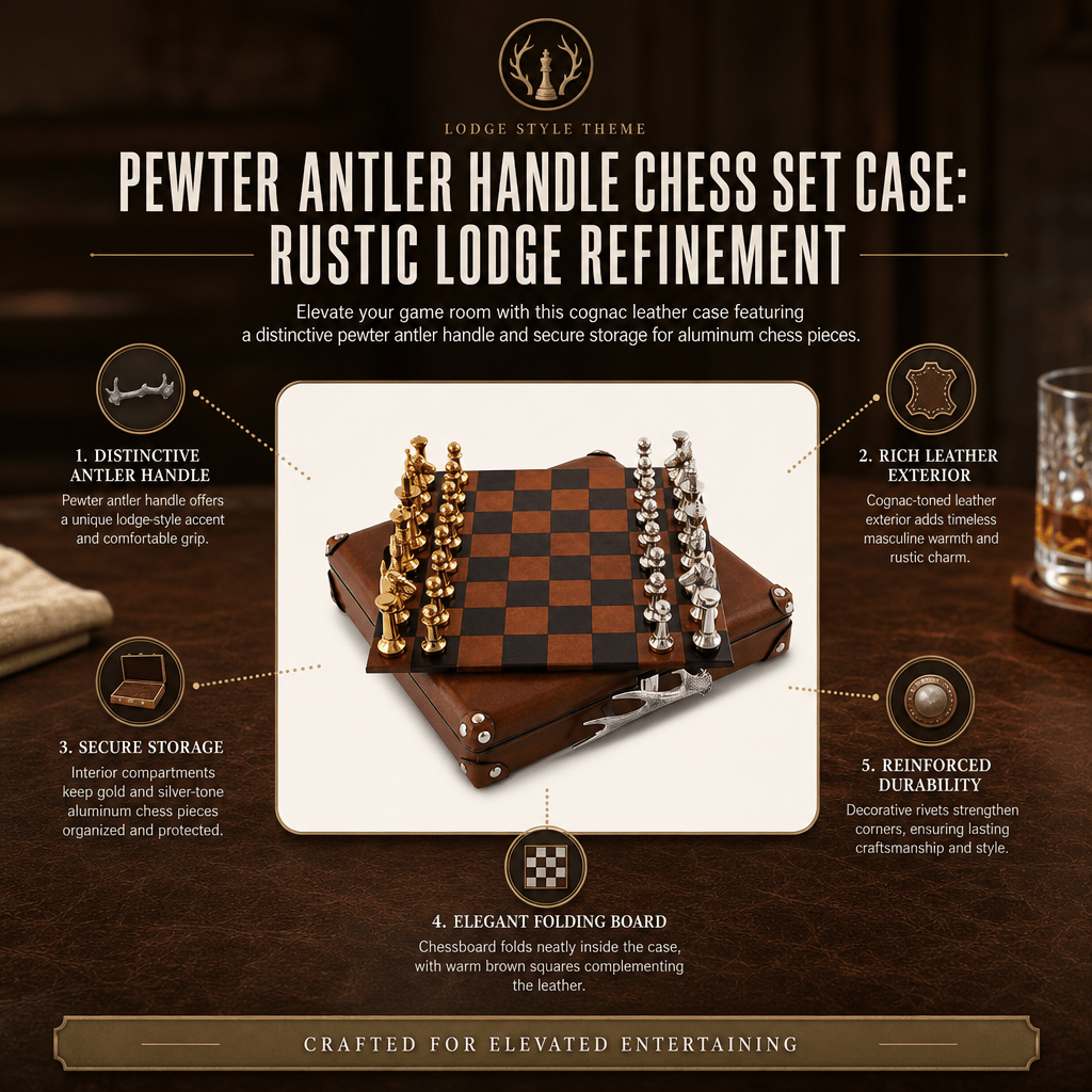 Pewter Antler Handle Chess Set Case 11