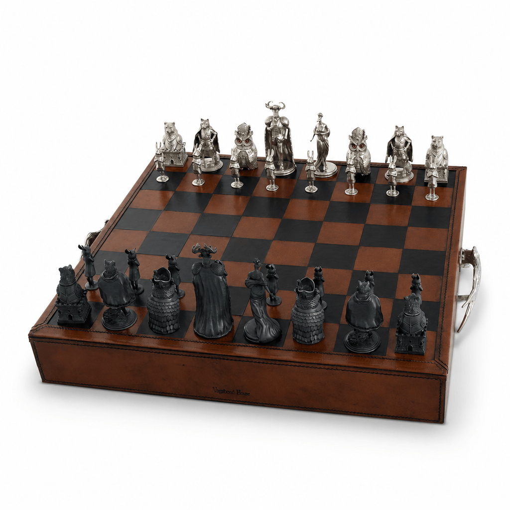 Woodland Warriors Chess Set Leather board and storage 8