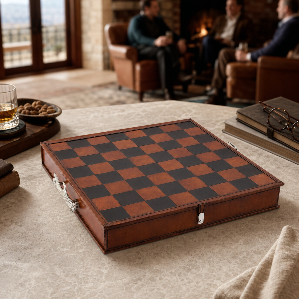 Woodland Warriors Chess Set Leather board and storage 6