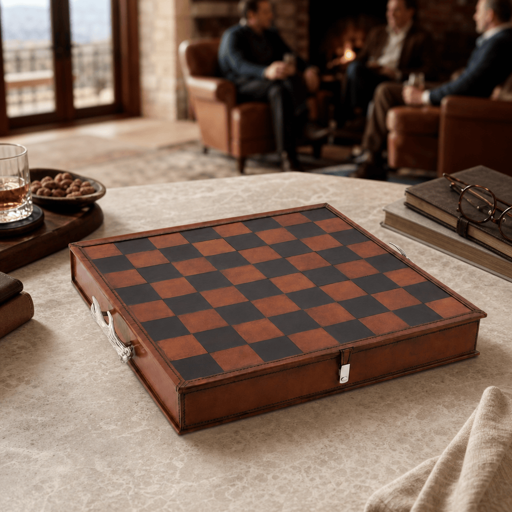 Woodland Warriors Chess Set Leather board and storage 6