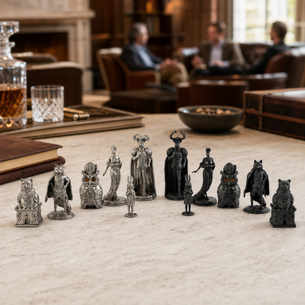 Woodland Warriors Chess Set Leather board and storage 7