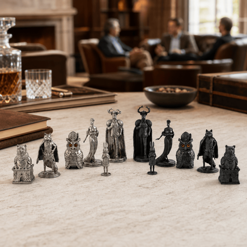 Woodland Warriors Chess Set Leather board and storage 7