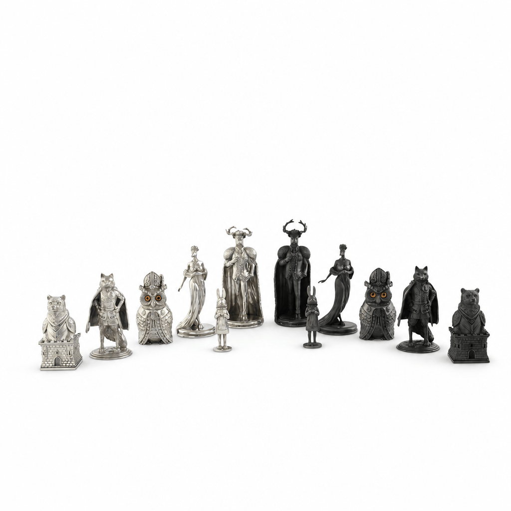 Pewter Woodland Warriors Chess Pieces 1