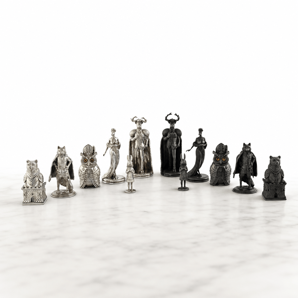 Pewter Woodland Warriors Chess Pieces 6