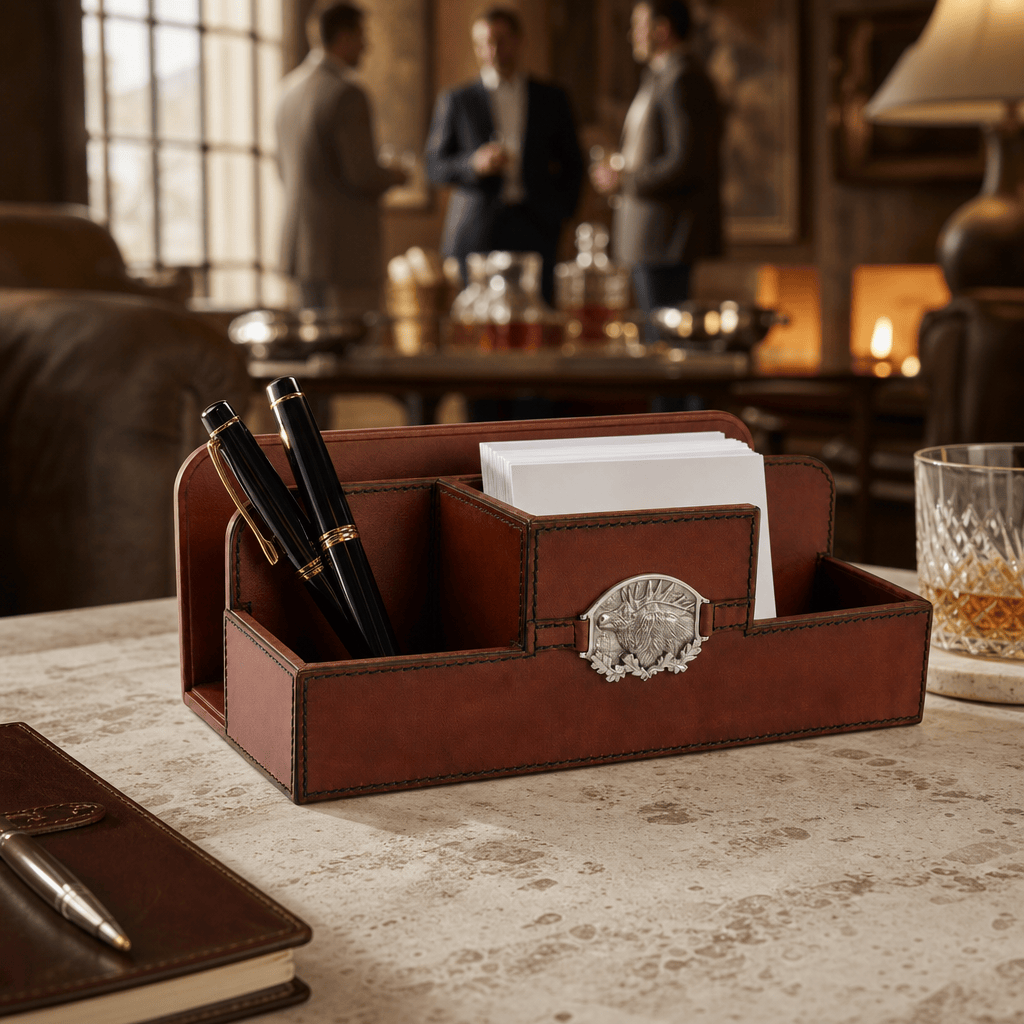 Leather Elk Office Desk Organizer 4