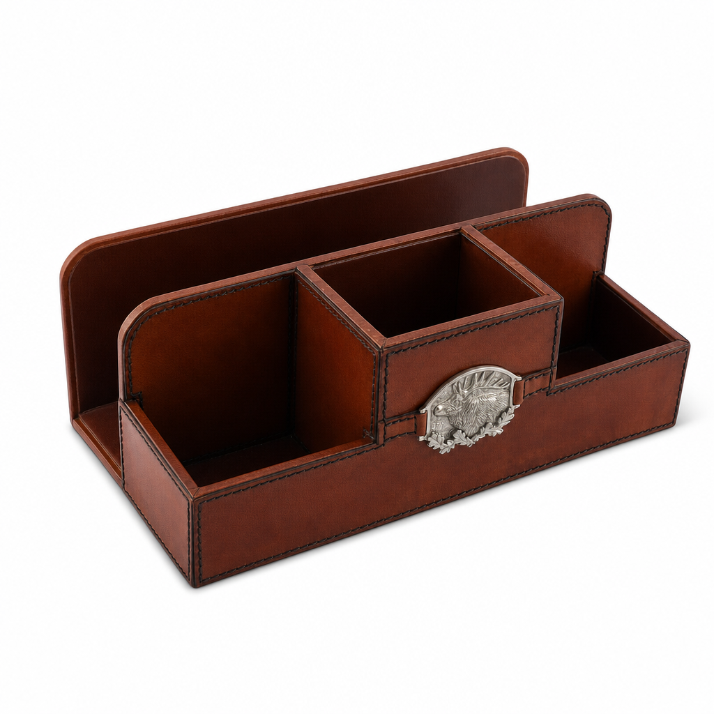 Leather Elk Office Desk Organizer 1