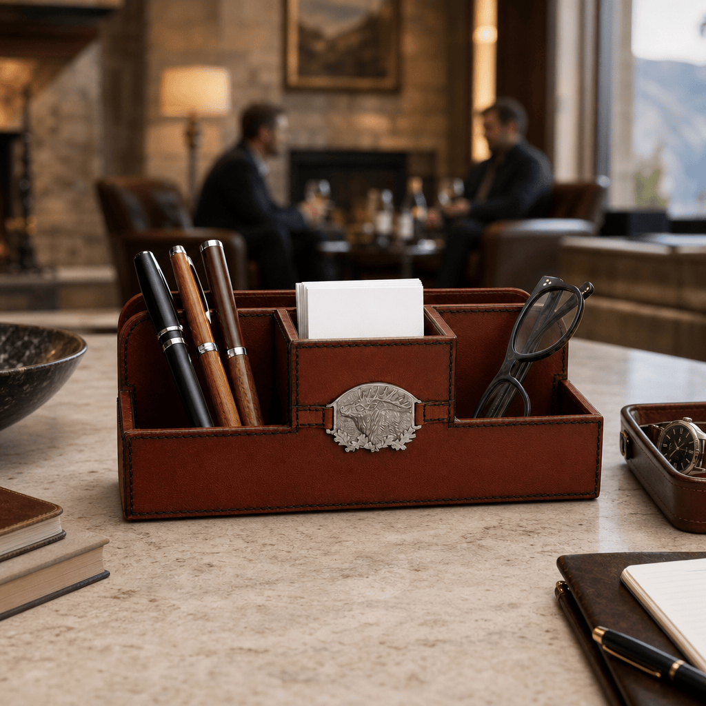 Leather Elk Office Desk Organizer 5