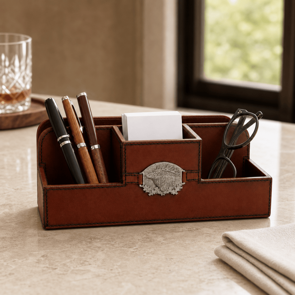 Leather Elk Office Desk Organizer 3