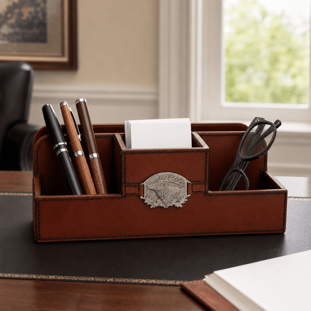 Leather Elk Office Desk Organizer 7