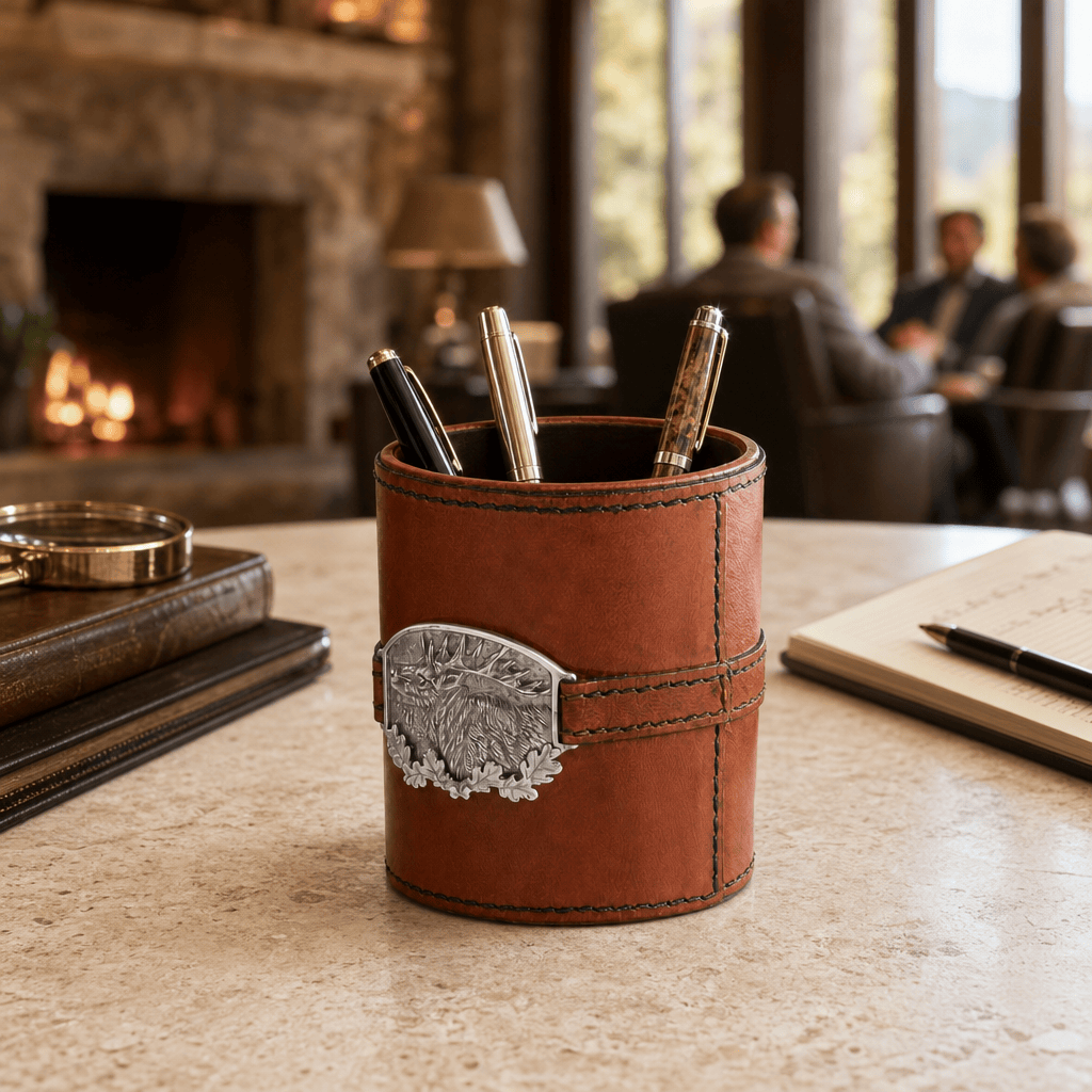 Leather Elk Office Pen Holder 6