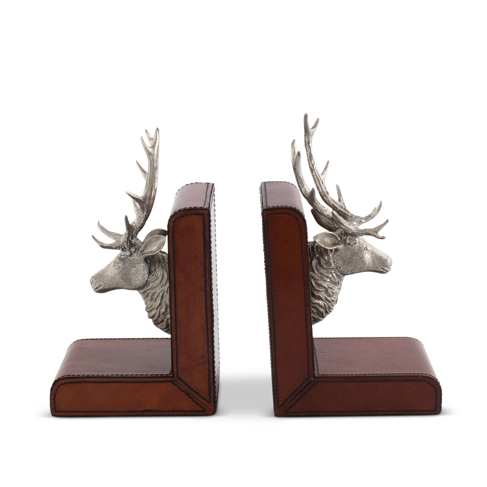 Elk Bust Cognac Leather Bookends