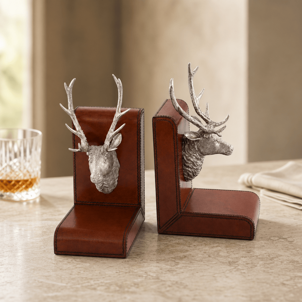 Elk Bust Cognac Leather Bookends 3